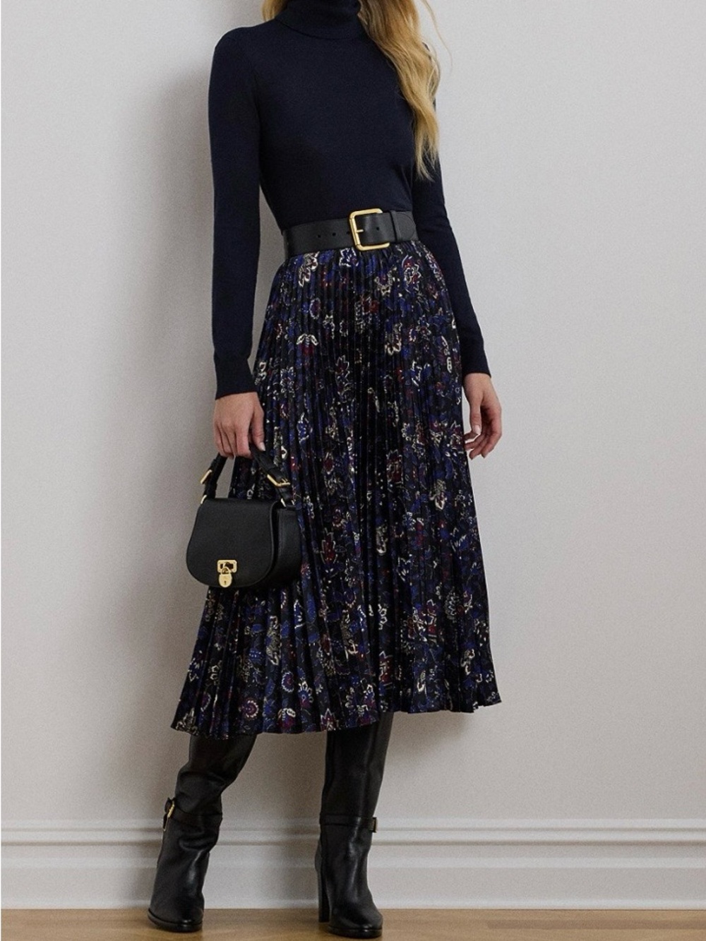 Lauren Ralph Lauren Floral Pleated Satin Charmeuse Midi Skirt